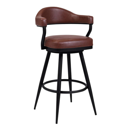 Amador 30" Bar Height Barstool in a Black Powder Coated Finish and Vintage Coffee Faux Leather By Armen Living | Bar Stools | Modishstore