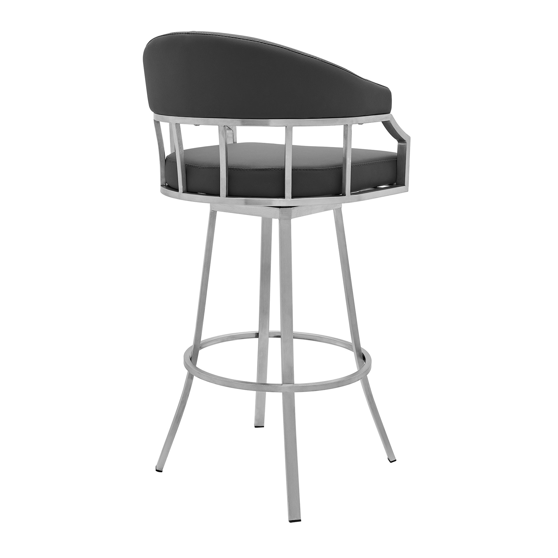 Palmdale Swivel Modern Slate Grey Faux Leather 26" Barstool in Brushed Stainless Steel Finish By Armen Living | Bar Stools | Modishstore - 4