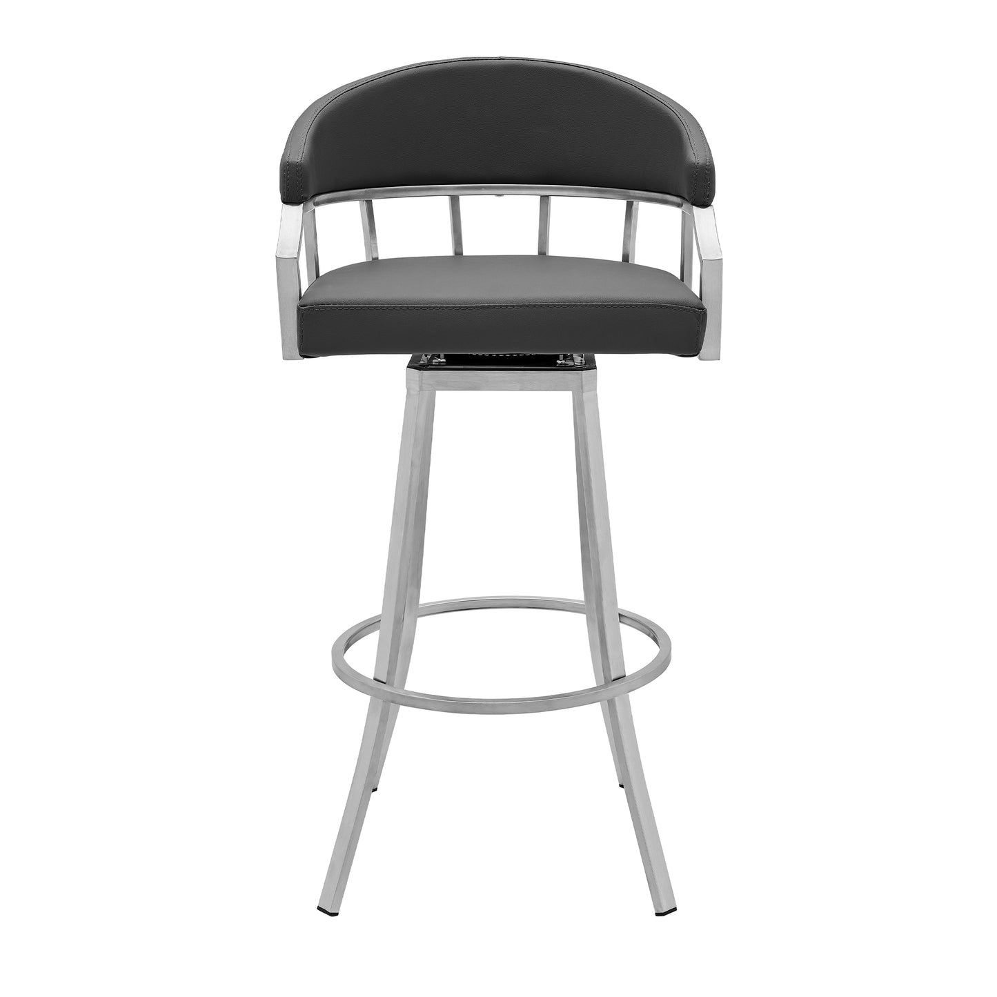 Palmdale Swivel Modern Slate Grey Faux Leather 30" Barstool in Brushed Stainless Steel Finish By Armen Living | Bar Stools | Modishstore - 3