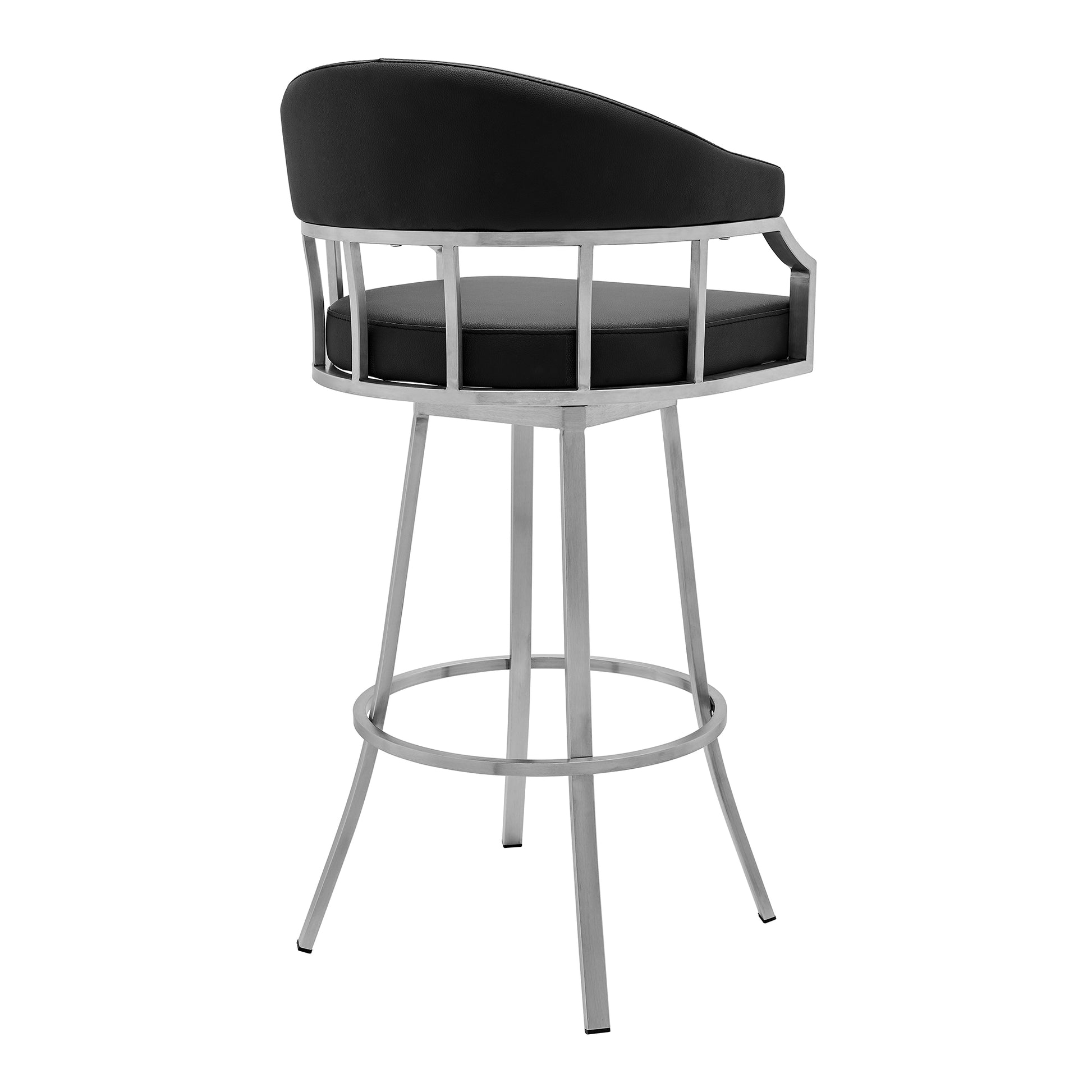 Palmdale Swivel Modern Black Faux Leather 30" Barstool in Brushed Stainless Steel Finish By Armen Living | Bar Stools | Modishstore - 4