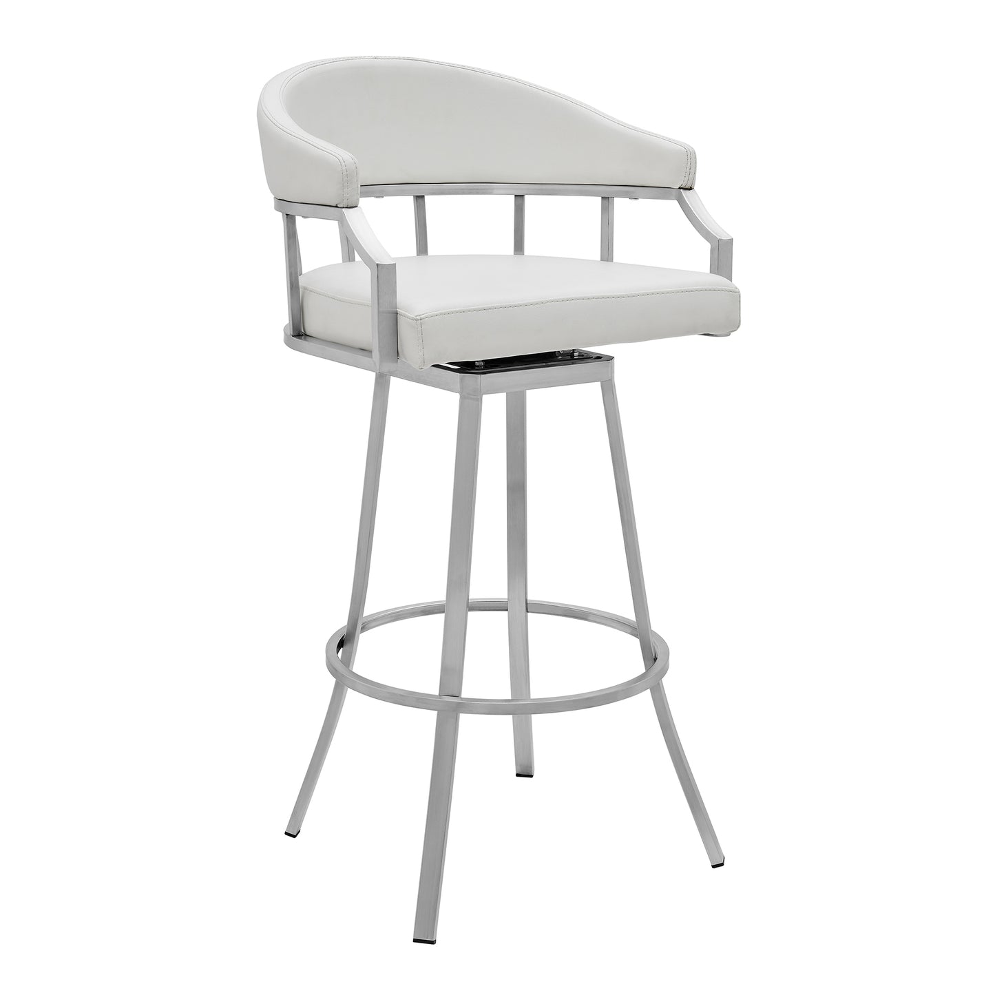 Palmdale Swivel Modern White Faux Leather 30" Barstool in Brushed Stainless Steel Finish By Armen Living | Bar Stools | Modishstore - 2