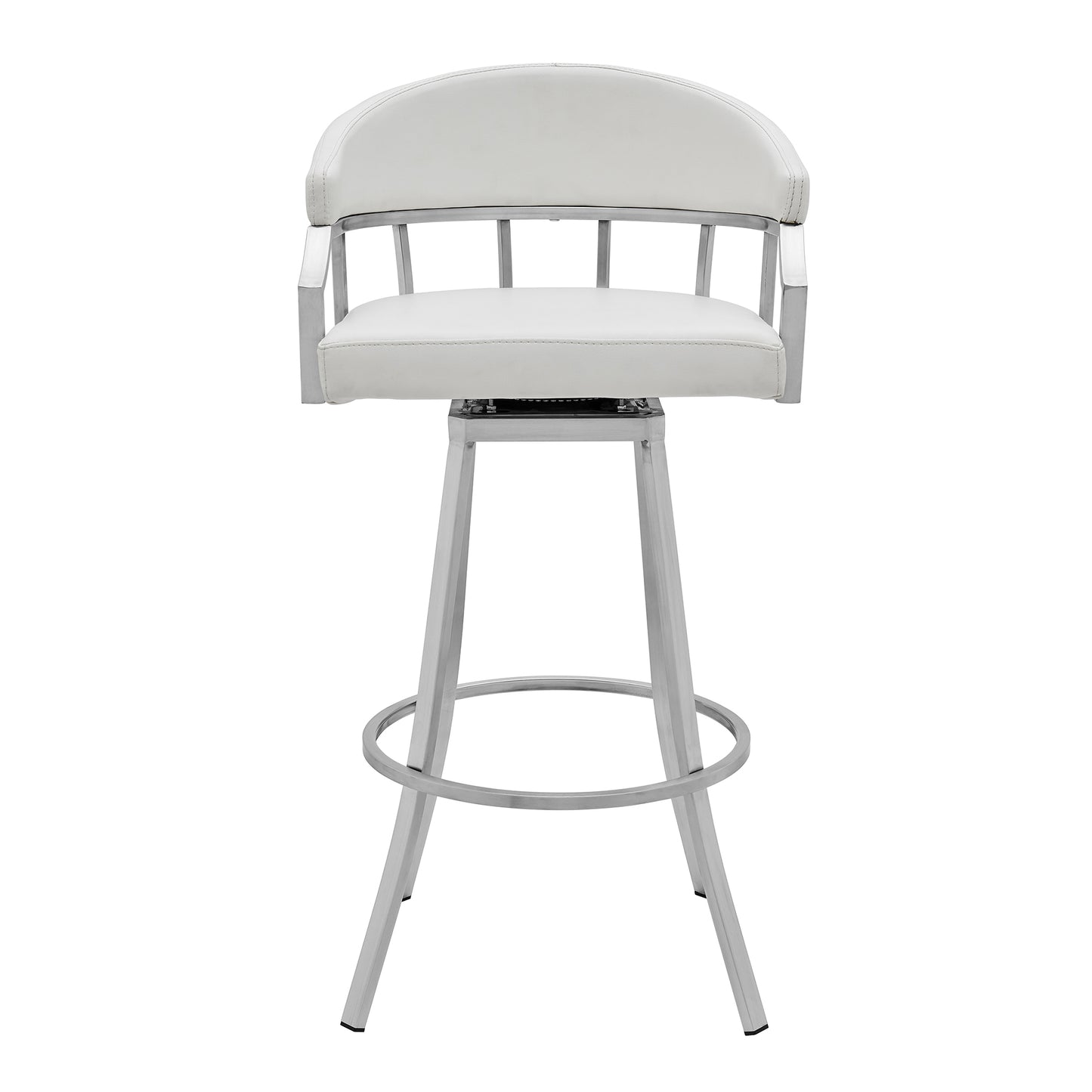 Palmdale Swivel Modern White Faux Leather 30" Barstool in Brushed Stainless Steel Finish By Armen Living | Bar Stools | Modishstore - 3