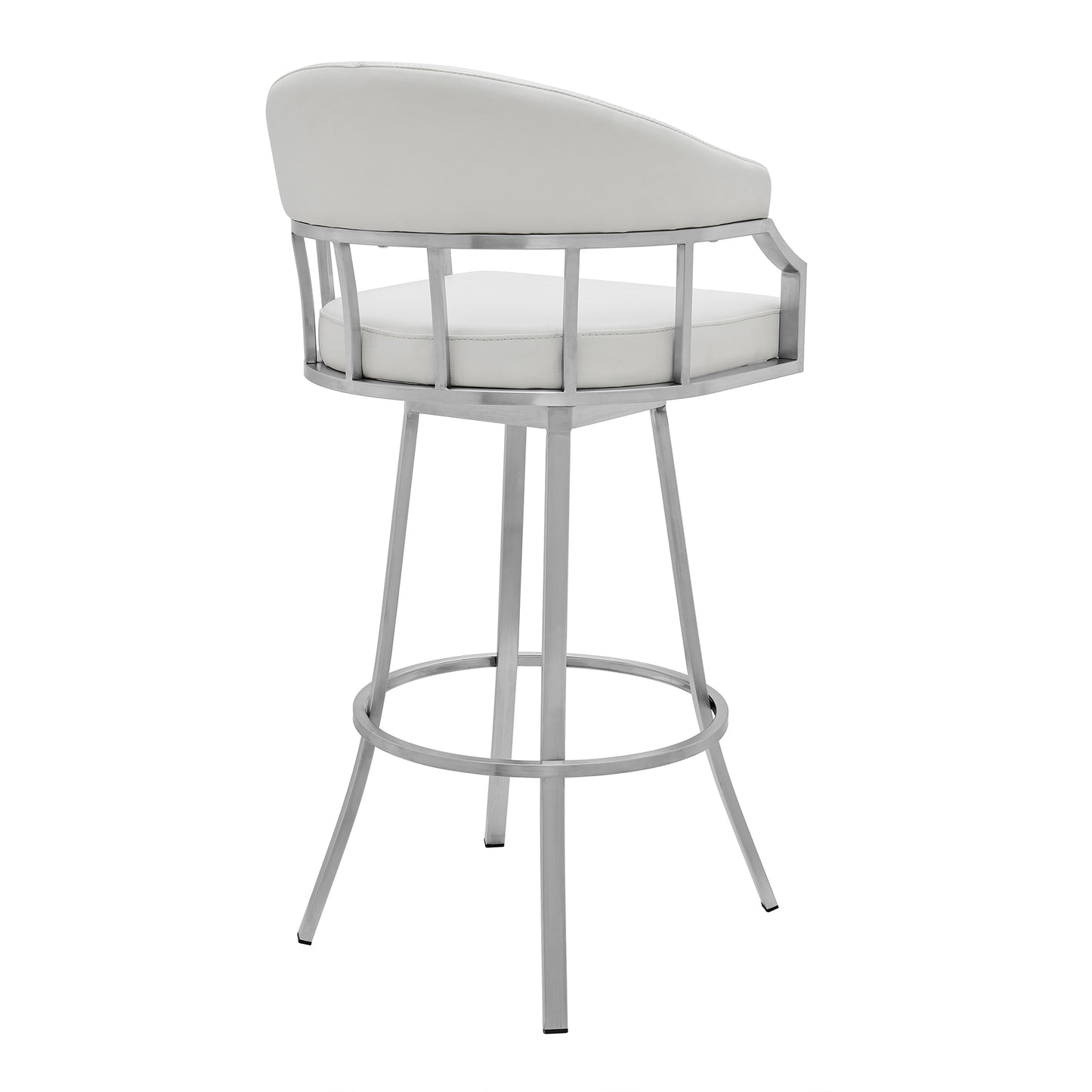 Palmdale Swivel Modern White Faux Leather 30" Barstool in Brushed Stainless Steel Finish By Armen Living | Bar Stools | Modishstore - 4