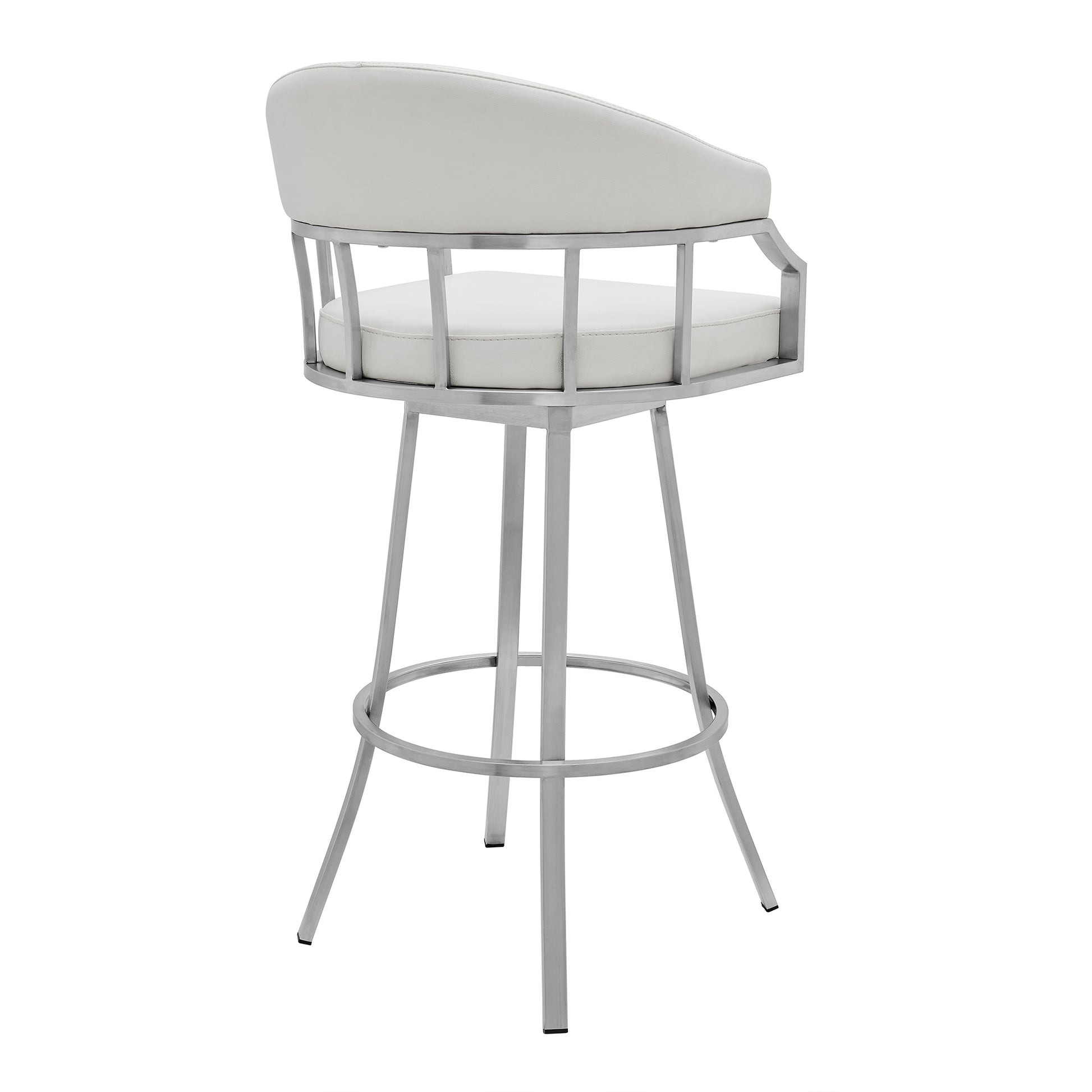 Palmdale Swivel Modern White Faux Leather 30" Barstool in Brushed Stainless Steel Finish By Armen Living | Bar Stools | Modishstore - 4