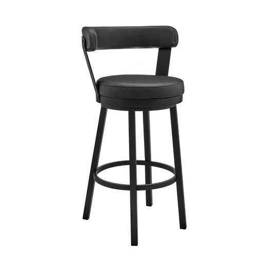 Kobe 30" Bar Height Swivel Bar Stool in Black Finish and Black Faux Leather By Armen Living | Bar Stools | Modishstore