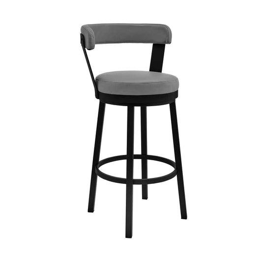 Kobe 26" Counter Height Swivel Bar Stool in Black Finish and Gray Faux Leather By Armen Living | Bar Stools | Modishstore