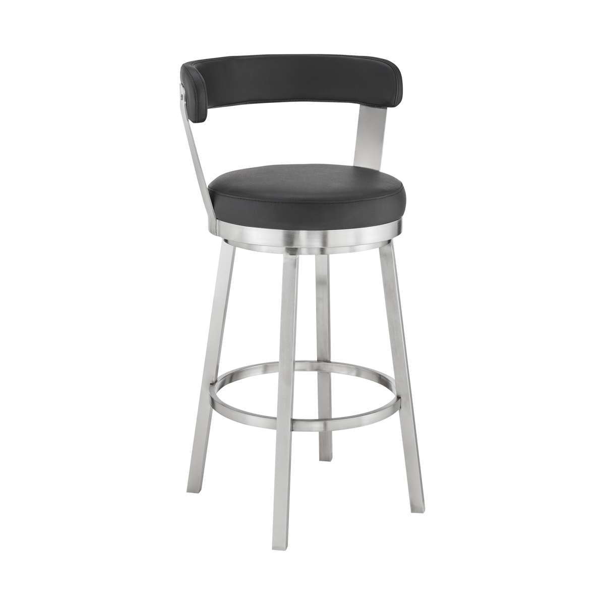 Kobe 30" Bar Height Swivel Bar Stool in Brushed Stainless Steel Finish and Black Faux Leather By Armen Living | Bar Stools |  Modishstore  - 6