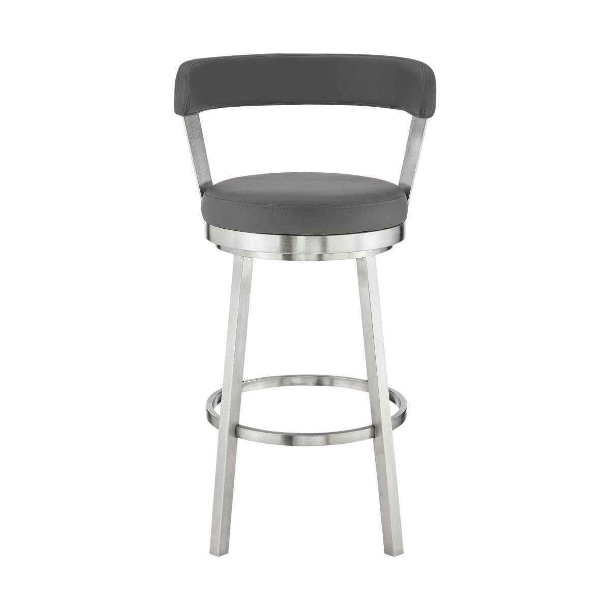 Kobe 30" Bar Height Swivel Bar Stool in Brushed Stainless Steel Finish and Gray Faux Leather By Armen Living | Bar Stools |  Modishstore  - 3