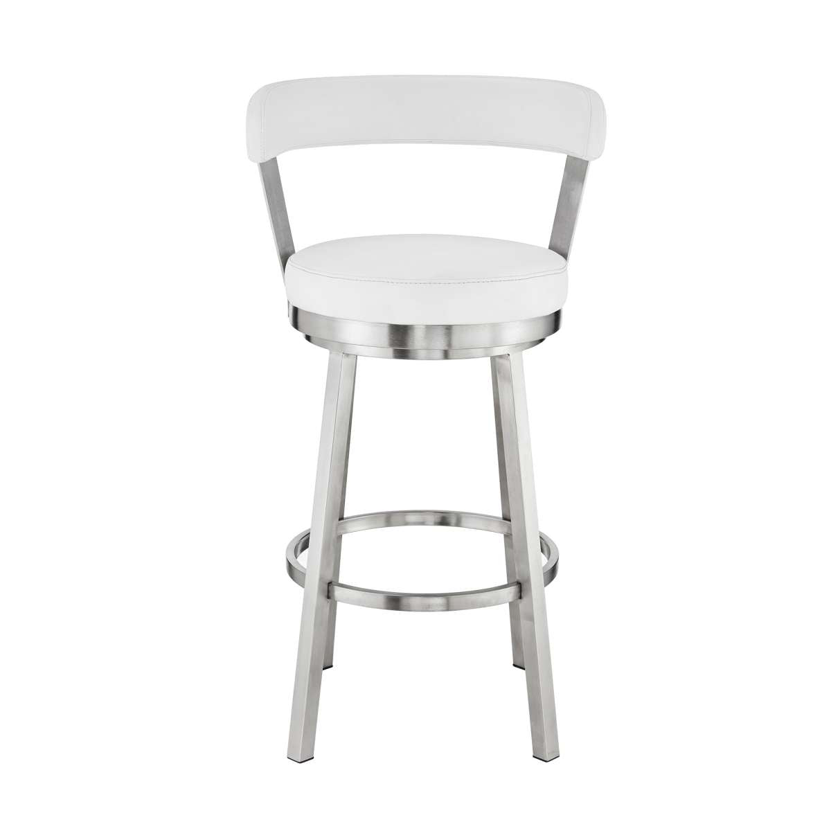 Kobe 30" Bar Height Swivel Bar Stool in Brushed Stainless Steel Finish and White Faux Leather By Armen Living | Bar Stools |  Modishstore  - 6