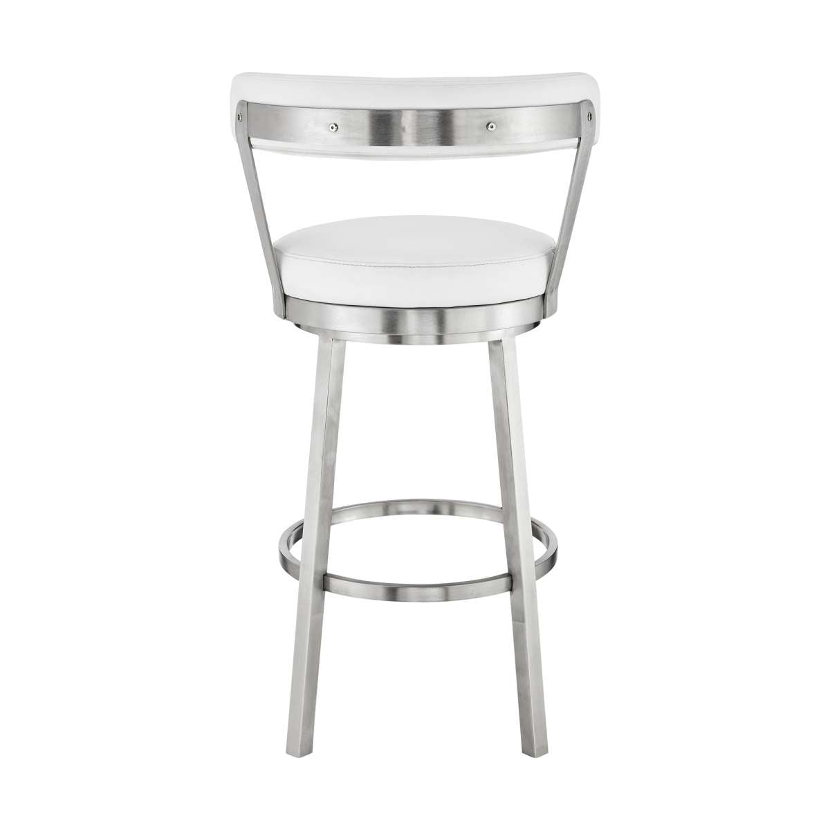 Kobe 30" Bar Height Swivel Bar Stool in Brushed Stainless Steel Finish and White Faux Leather By Armen Living | Bar Stools |  Modishstore  - 2