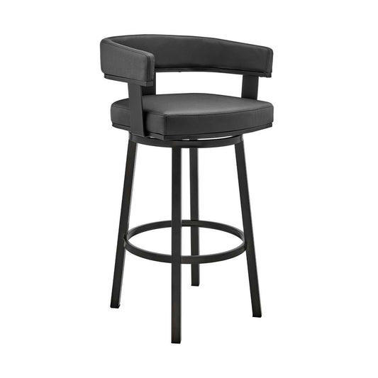 Cohen 26" Counter Height Swivel Bar Stool in Black Finish and Black Faux Leather By Armen Living | Bar Stools | Modishstore