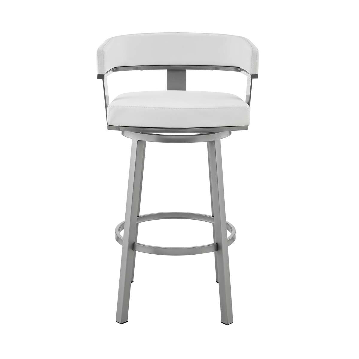 Cohen 30" Bar Height Swivel Bar Stool in Silver Finish with White Faux Leather By Armen Living | Bar Stools | Modishstore - 2