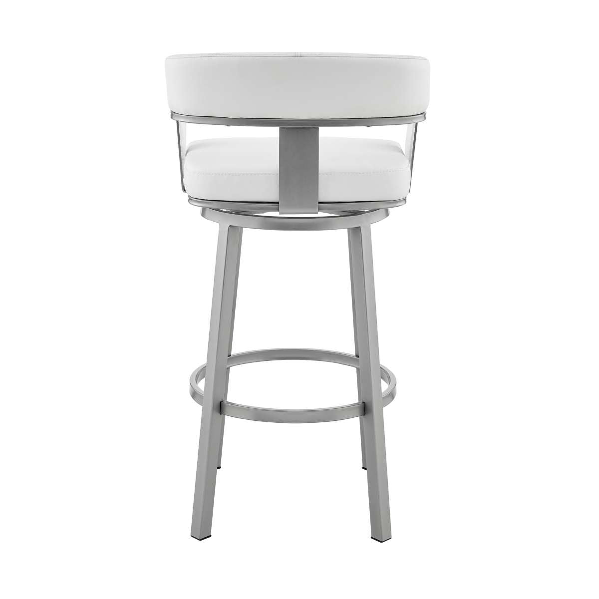 Cohen 30" Bar Height Swivel Bar Stool in Silver Finish with White Faux Leather By Armen Living | Bar Stools | Modishstore - 4