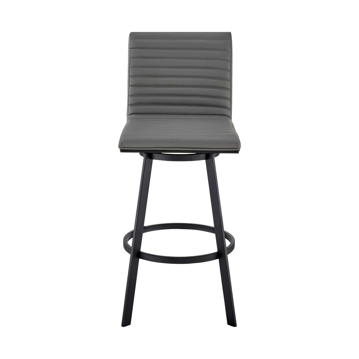 Jermaine 26" Counter Height Swivel Bar Stool in Matt Black Finish with Gray Faux Leather By Armen Living | Bar Stools |  Modishstore  - 5