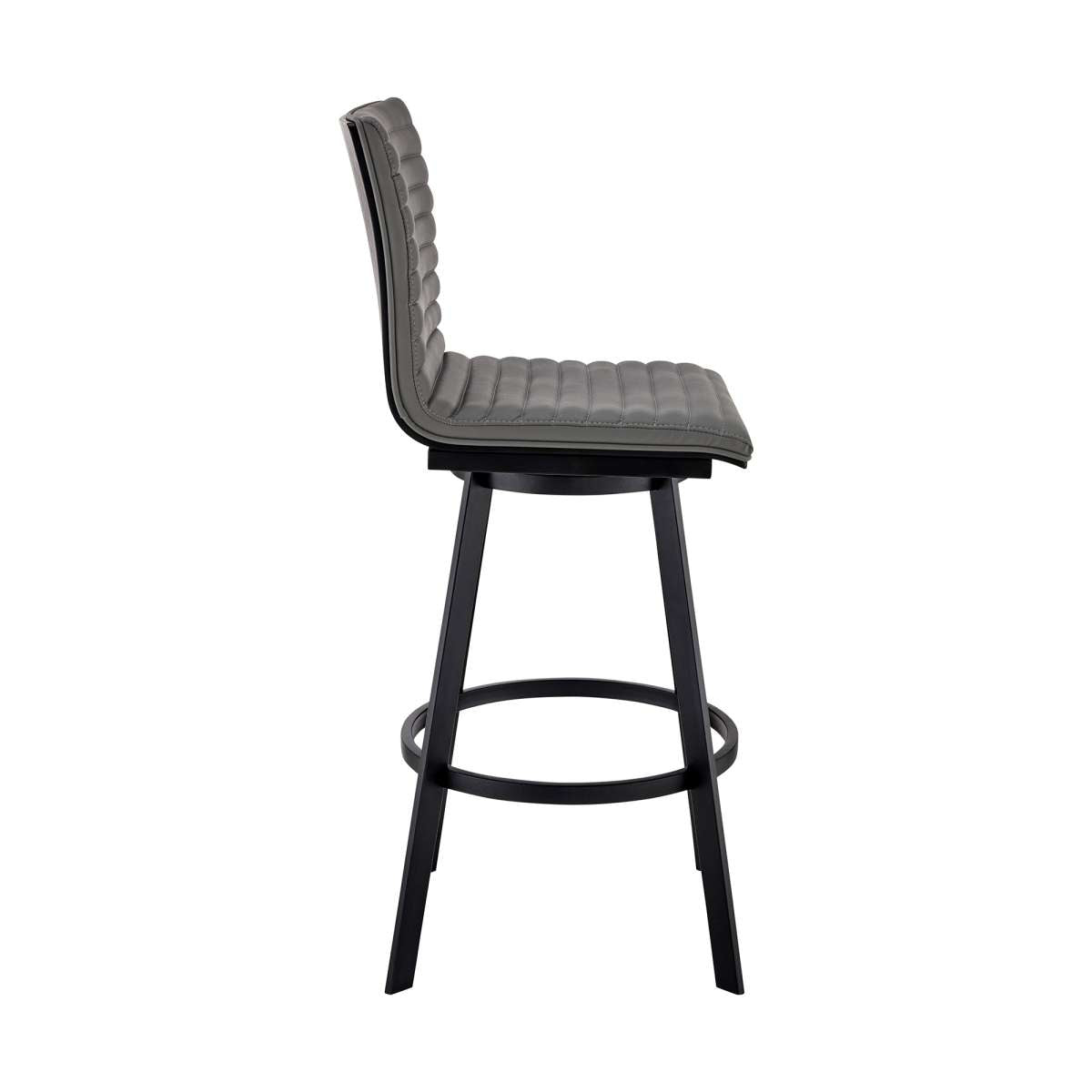 Jermaine 26" Counter Height Swivel Bar Stool in Matt Black Finish with Gray Faux Leather By Armen Living | Bar Stools |  Modishstore  - 6