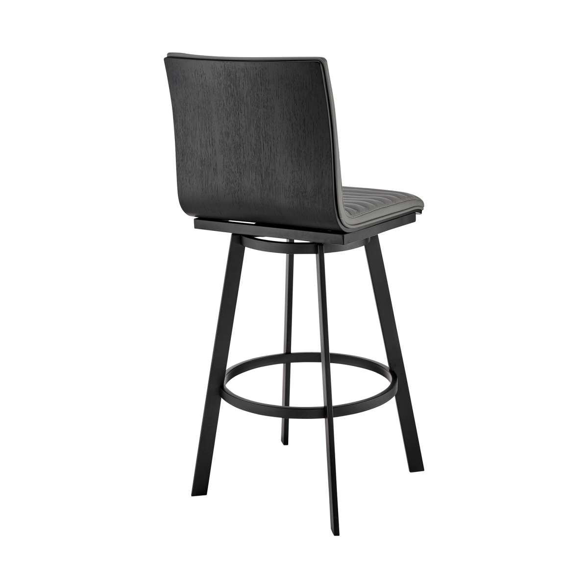 Jermaine 26" Counter Height Swivel Bar Stool in Matt Black Finish with Gray Faux Leather By Armen Living | Bar Stools |  Modishstore  - 7