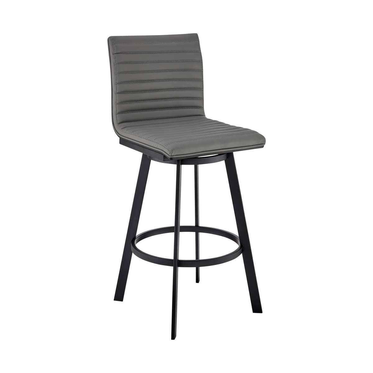 Jermaine 26" Counter Height Swivel Bar Stool in Matt Black Finish with Gray Faux Leather By Armen Living | Bar Stools |  Modishstore  - 4