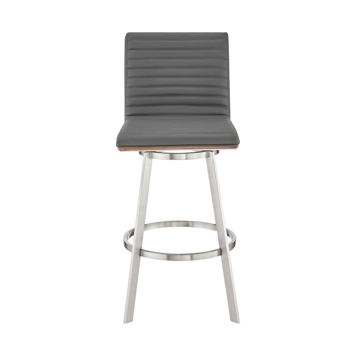 Jermaine 26" Counter Height Swivel Bar Stool in Brushed Stainless Steel Finish and Gray Faux Leather By Armen Living | Bar Stools |  Modishstore  - 8