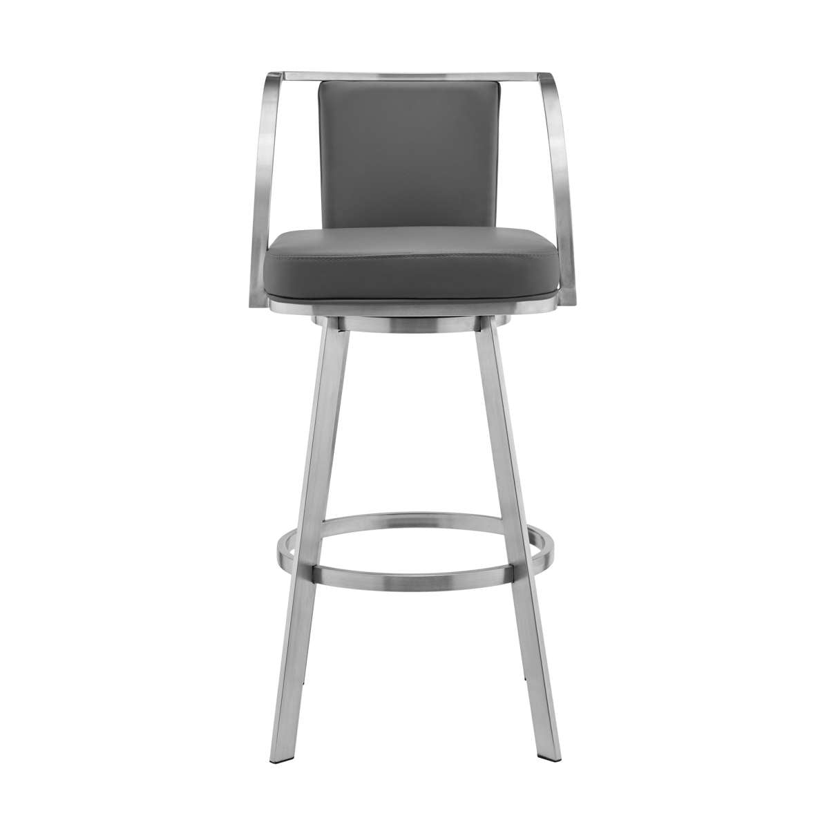 Sandringham 26" Gray Faux Leather and Brushed Stainless Steel Swivel Bar Stool By Armen Living | Bar Stools |  Modishstore  - 3