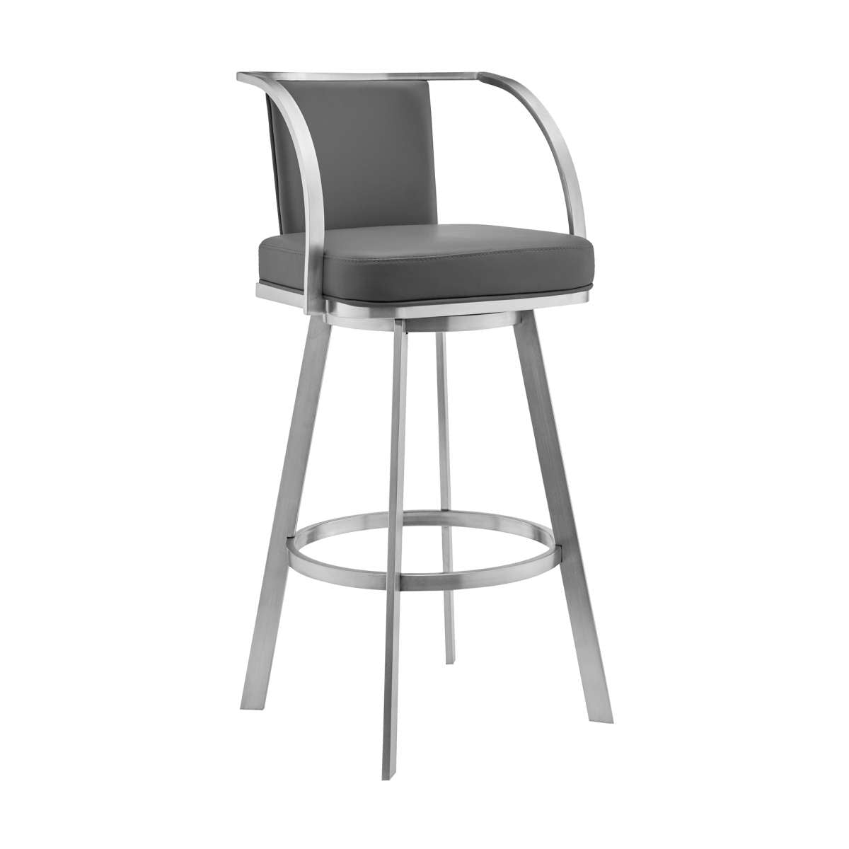 Sandringham 26" Gray Faux Leather and Brushed Stainless Steel Swivel Bar Stool By Armen Living | Bar Stools |  Modishstore  - 2