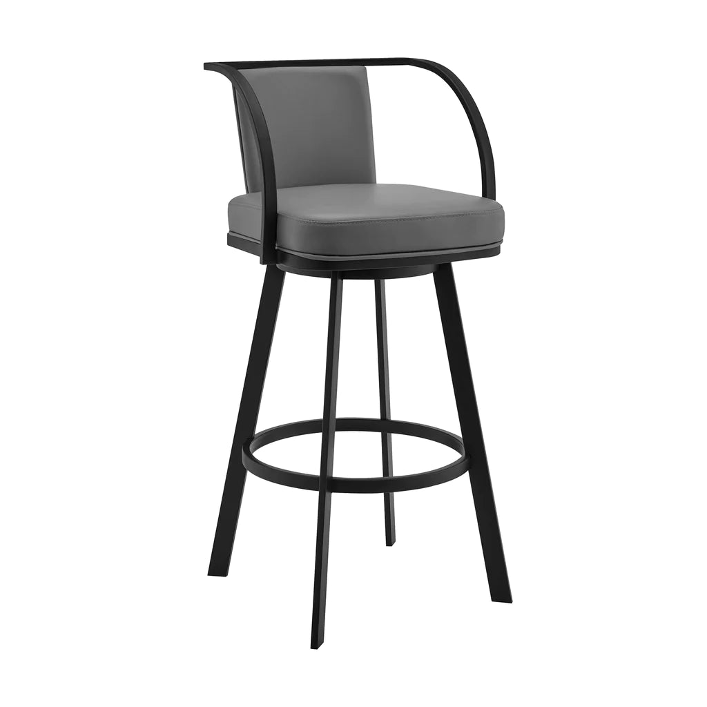 Sandringham 30" Gray Faux Leather and Black Metal Swivel Bar Stool By Armen Living | Bar Stools | Modishstore - 2