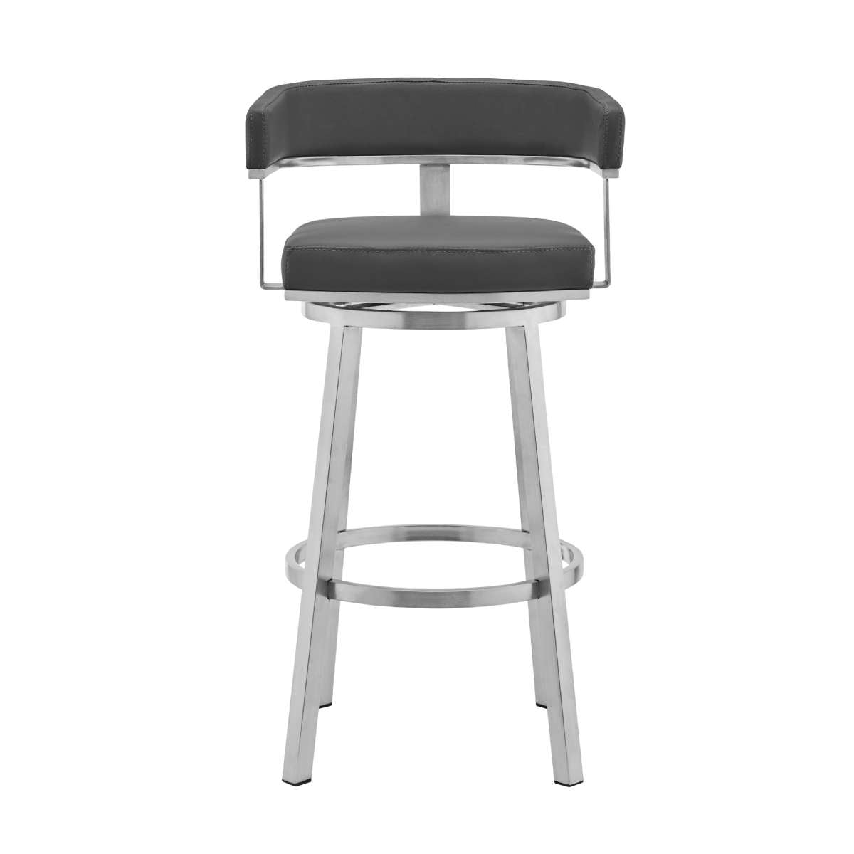 Cohen 30" Gray Faux Leather and Brushed Stainless Steel Swivel Bar Stool By Armen Living | Bar Stools |  Modishstore  - 6