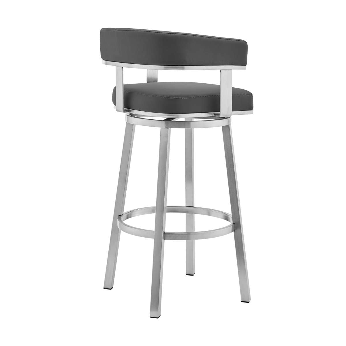 Cohen 30" Gray Faux Leather and Brushed Stainless Steel Swivel Bar Stool By Armen Living | Bar Stools |  Modishstore  - 7