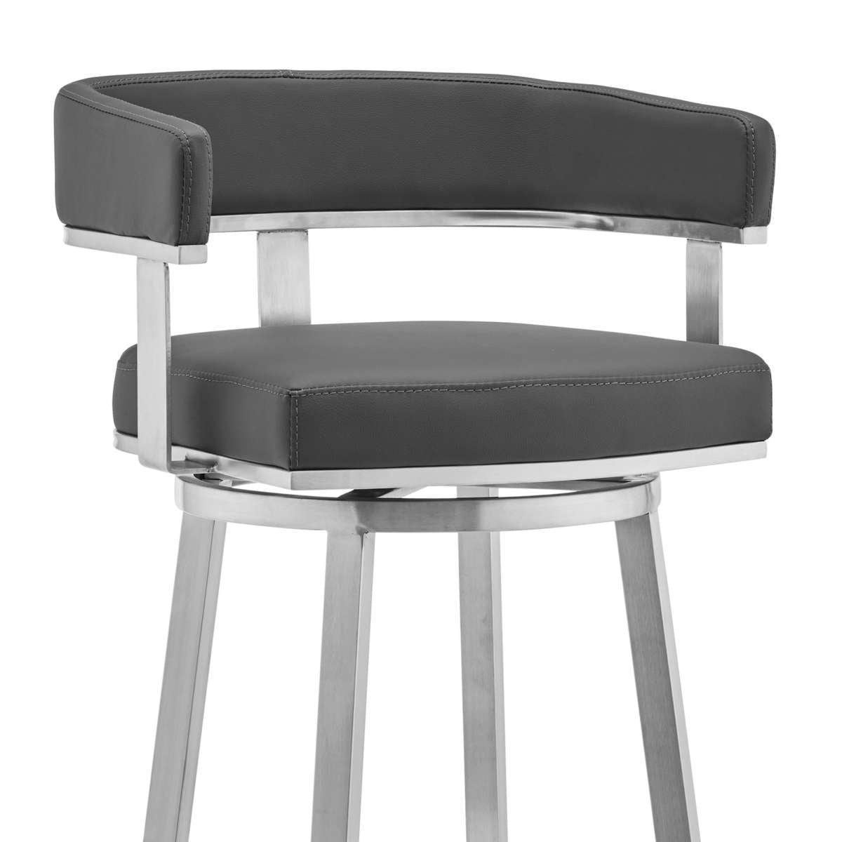 Cohen 30" Gray Faux Leather and Brushed Stainless Steel Swivel Bar Stool By Armen Living | Bar Stools |  Modishstore  - 2