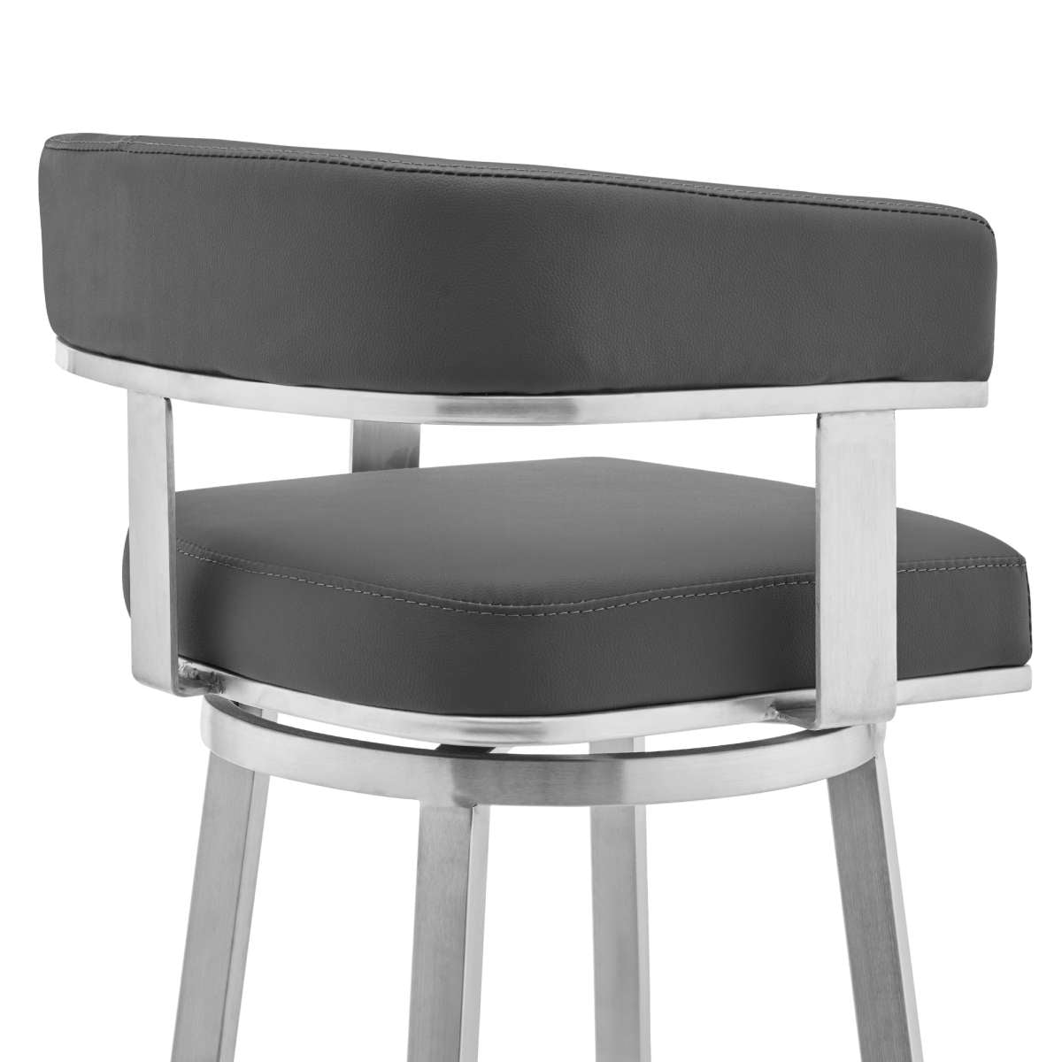 Cohen 30" Gray Faux Leather and Brushed Stainless Steel Swivel Bar Stool By Armen Living | Bar Stools |  Modishstore  - 3