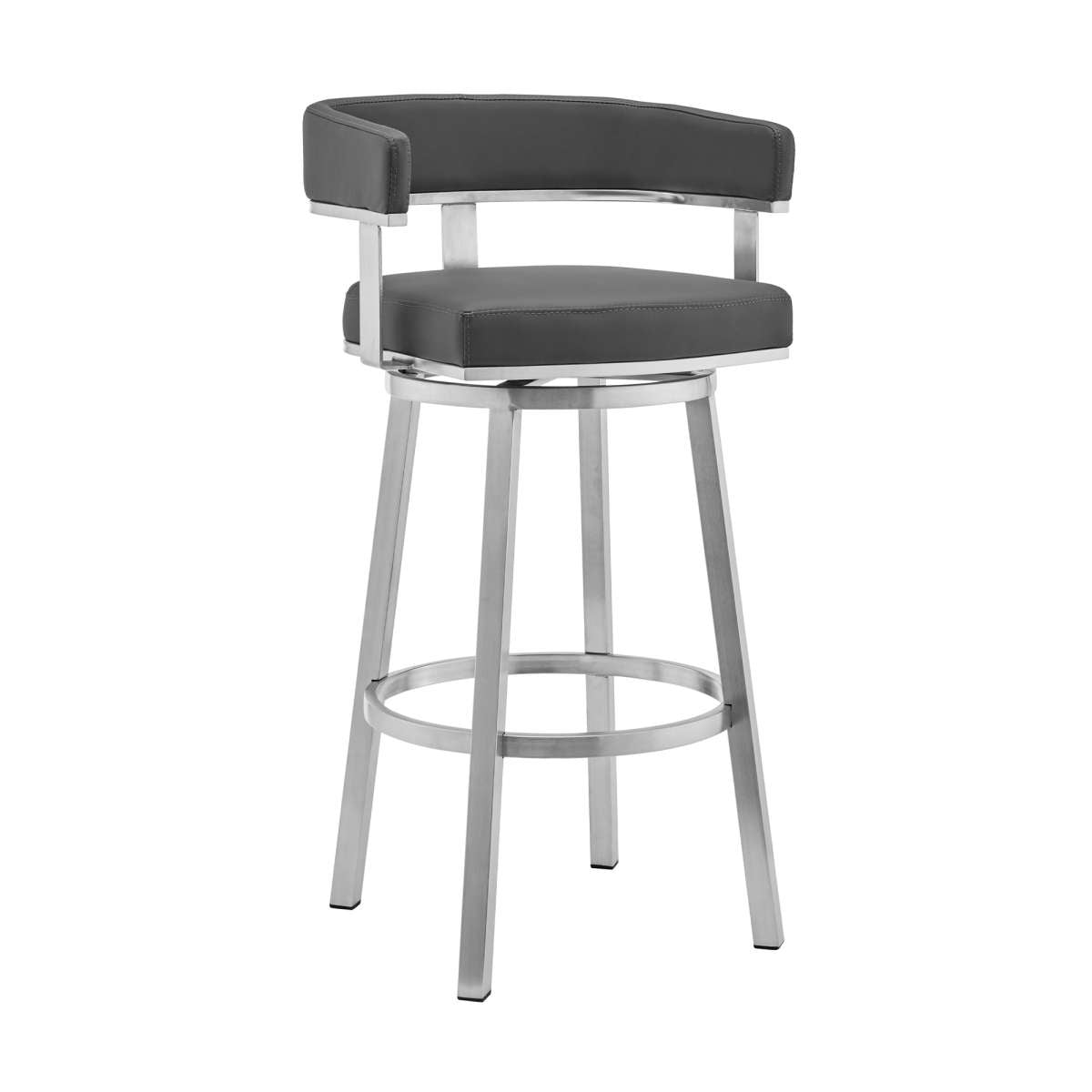 Cohen 30" Gray Faux Leather and Brushed Stainless Steel Swivel Bar Stool By Armen Living | Bar Stools |  Modishstore  - 5