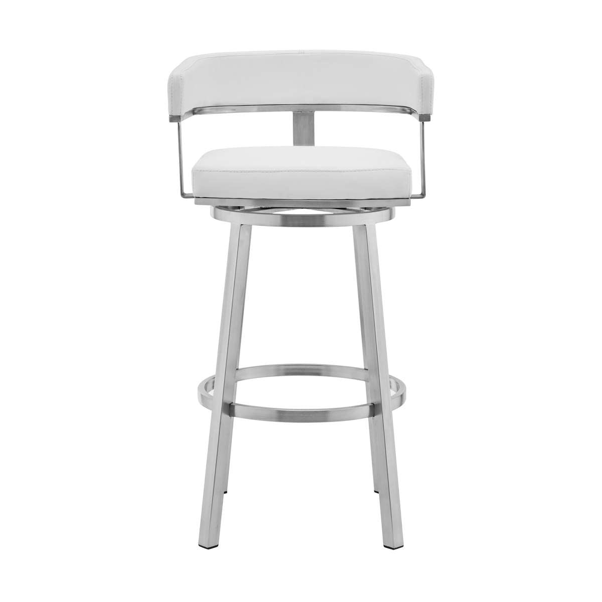 Cohen 26" White Faux Leather and Brushed Stainless Steel Swivel Bar Stool By Armen Living | Bar Stools |  Modishstore  - 3