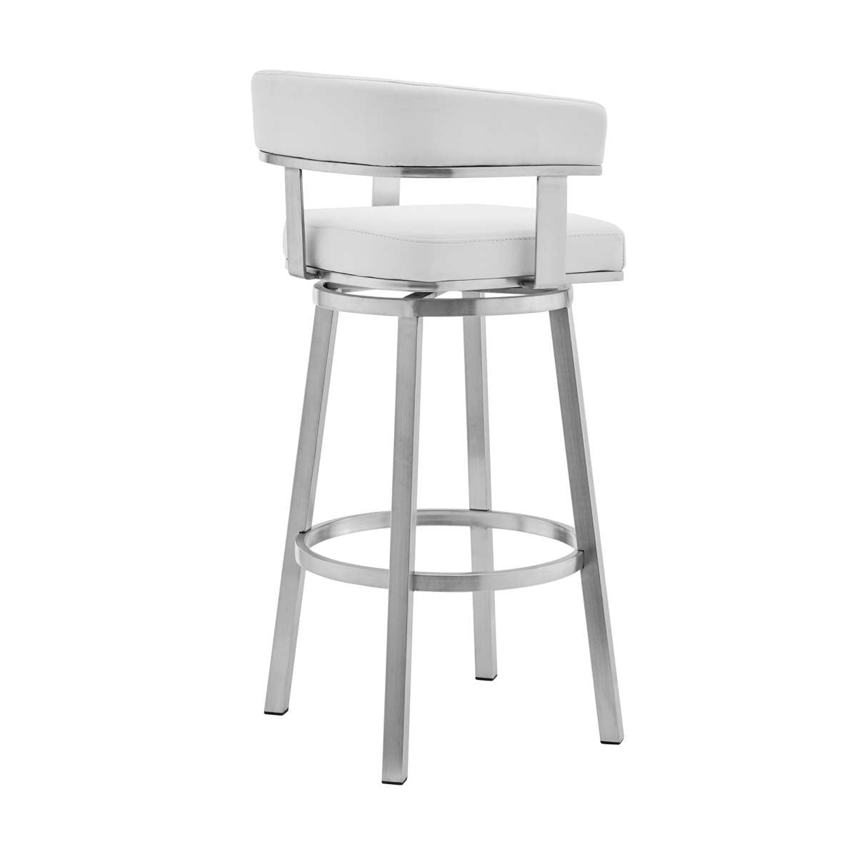 Cohen 26" White Faux Leather and Brushed Stainless Steel Swivel Bar Stool By Armen Living | Bar Stools |  Modishstore  - 4