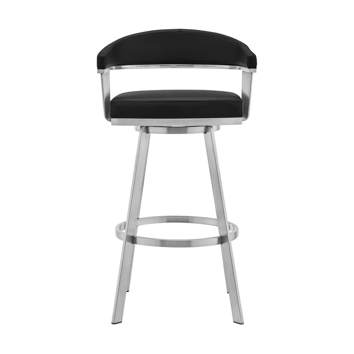 Bronson 26" Black Faux Leather and Brushed Stainless Steel Swivel Bar Stool By Armen Living | Bar Stools |  Modishstore  - 7