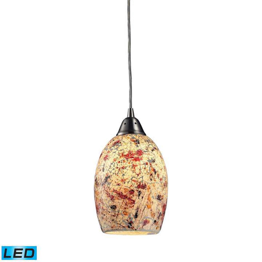 Avalon 1-Light Mini Pendant in Satin Nickel with Multi-colored Crackle Glass - Includes LED Bulb | Pendant Lamps | Modishstore