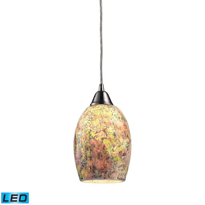 Avalon 1-Light Mini Pendant In Satin Nickel With Multi-Colored Crackle Glass - Includes Led BulbELK Lighting | Pendant Lamps | Modishstore | 73021-1-LED