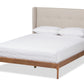 baxton studio brooklyn mid century modern walnut wood beige fabric queen size platform bed | Modish Furniture Store-9
