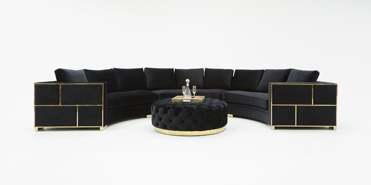 Divani Casa Ritner Modern Black Velvet Circular Sectional Sofa | Sectional | Modishstore - 2