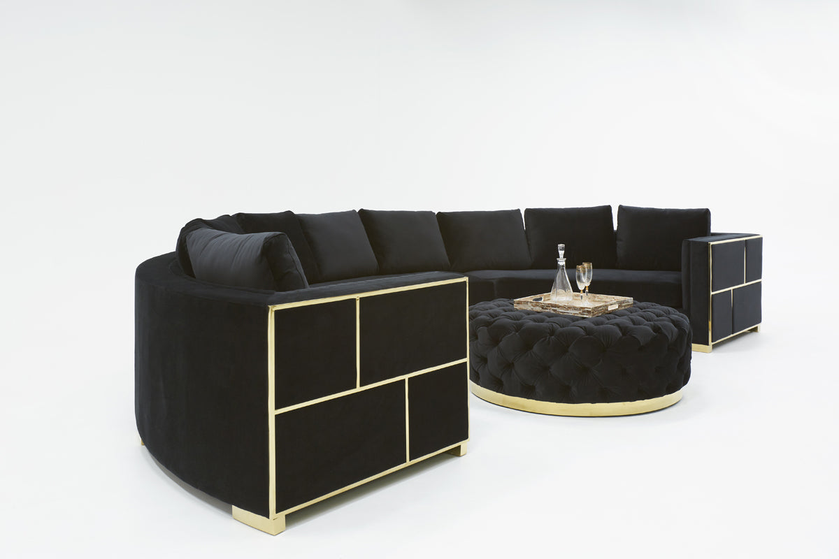 Divani Casa Ritner Modern Black Velvet Circular Sectional Sofa | Sectional | Modishstore - 3