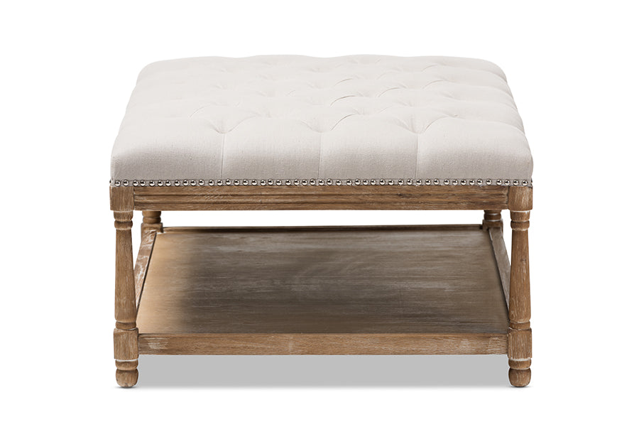 Baxton Studio Carlotta French Country Weathered Oak Beige Linen