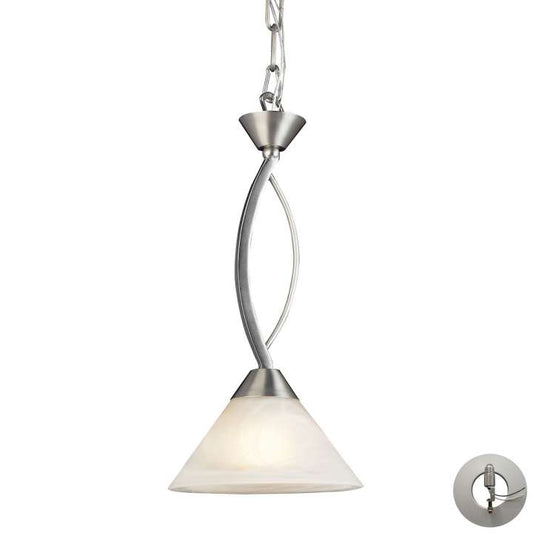 Elysburg 1-Light Mini Pendant in Satin Nickel with White Swirl Glass - Includes Adapter Kit | Pendant Lamps | Modishstore