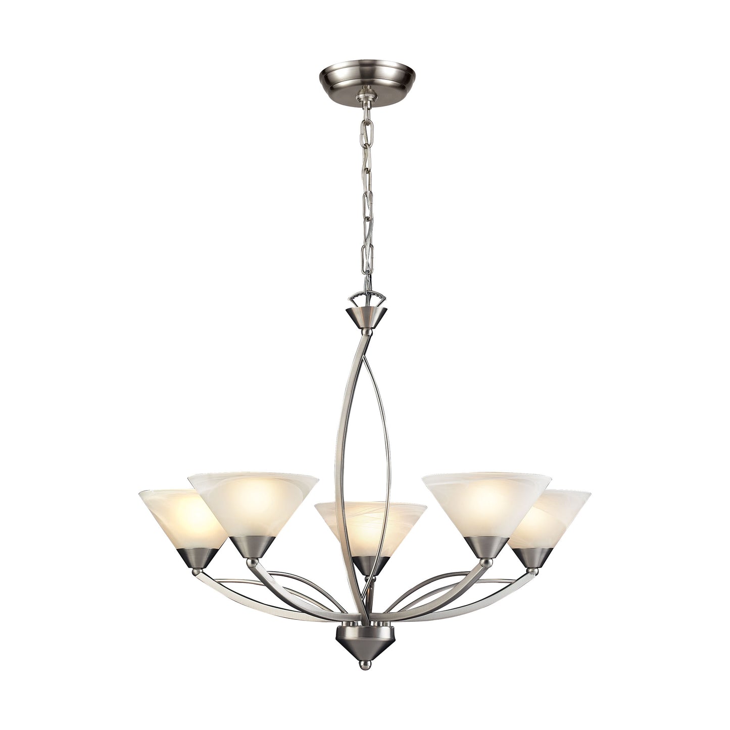 Elysburg 5-Light Chandelier in Satin Nickel with White Swirl Glass ELK Lighting | Chandeliers | Modishstore