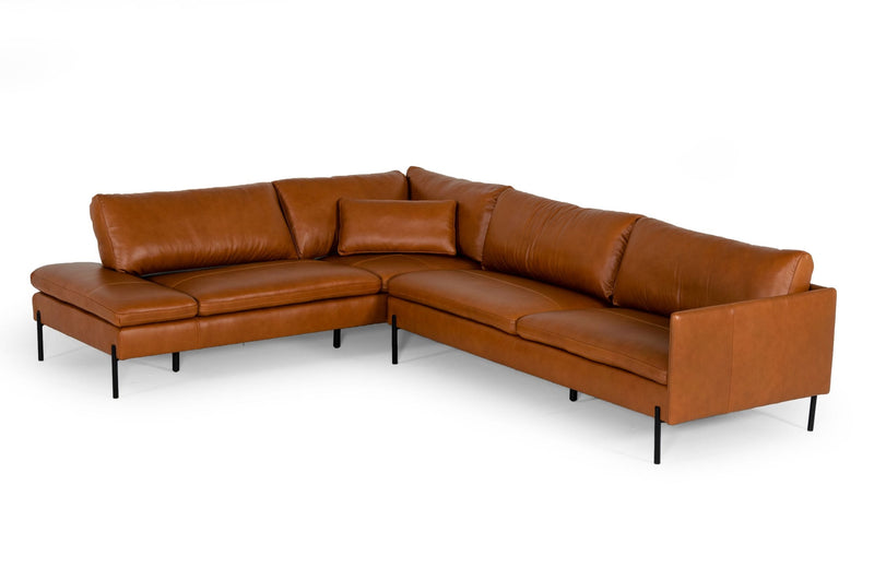 Divani Casa Sherry - Modern Cognac LAF Chaise Leather Sectional Sofa | Sectional | Modishstore - 1