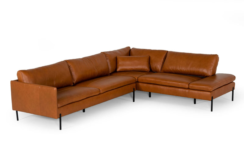 Divani Casa Sherry - Modern Cognac RAF Chaise Leather Sectional Sofa | Sectional | Modishstore - 1