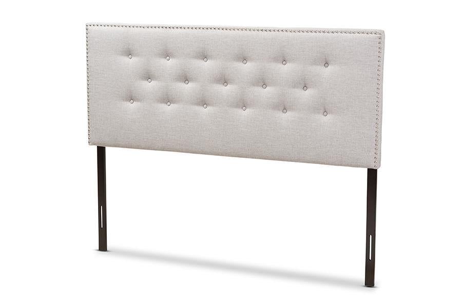 baxton studio windsor modern and contemporary greyish beige fabric upholstered king size headboard | Modish Furniture Store-2