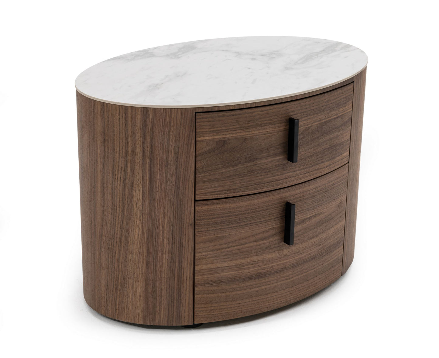 Modrest Chelton - Contemporary White Ceramic & Walnut Oval Nightstand | Nightstands | Modishstore - 2