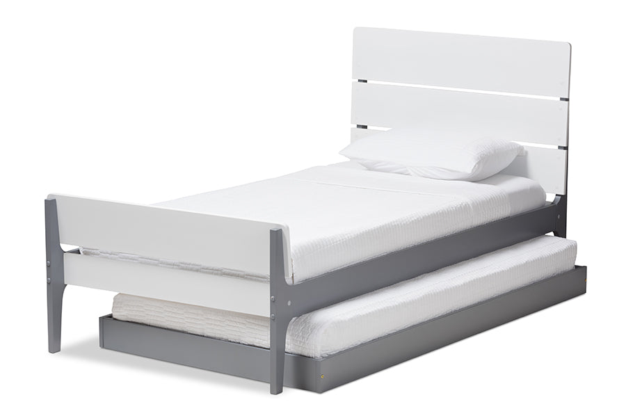 Baxton Studio Nereida Modern Classic Mission Style White and Grey-Finished Wood Twin Platform Bed | Beds | Modishstore - 7