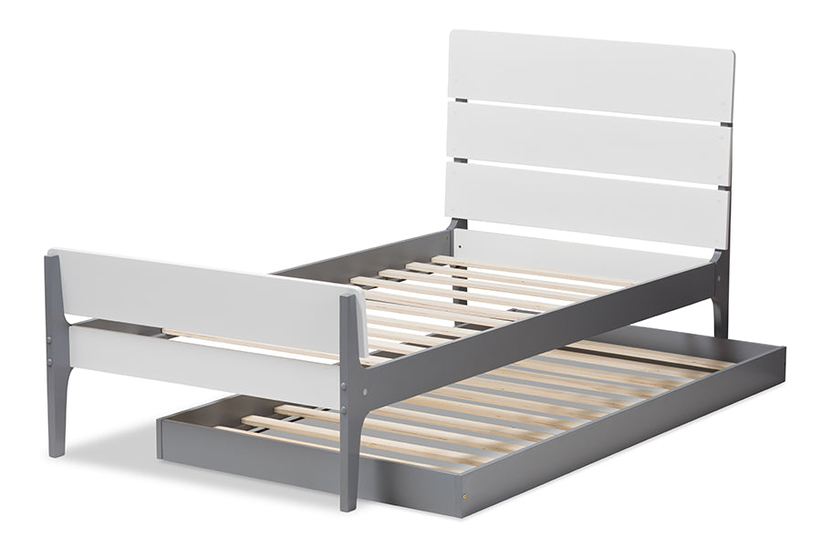 Baxton Studio Nereida Modern Classic Mission Style White and Grey-Finished Wood Twin Platform Bed | Beds | Modishstore - 5