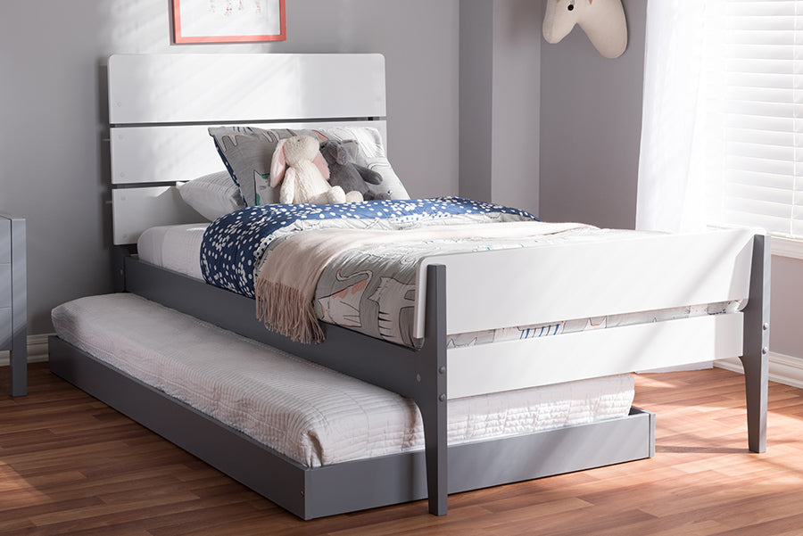 Baxton Studio Nereida Modern Classic Mission Style White and Grey-Finished Wood Twin Platform Bed | Beds | Modishstore - 2