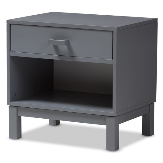 Baxton Studio Deirdre Modern and Contemporary Grey Wood 1-Drawer Nightstand | Nightstands | Modishstore