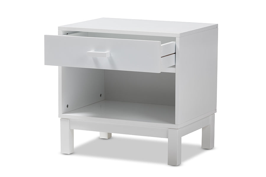 Baxton Studio Deirdre Modern and Contemporary White Wood 1-Drawer Nightstand | Nightstands | Modishstore - 7